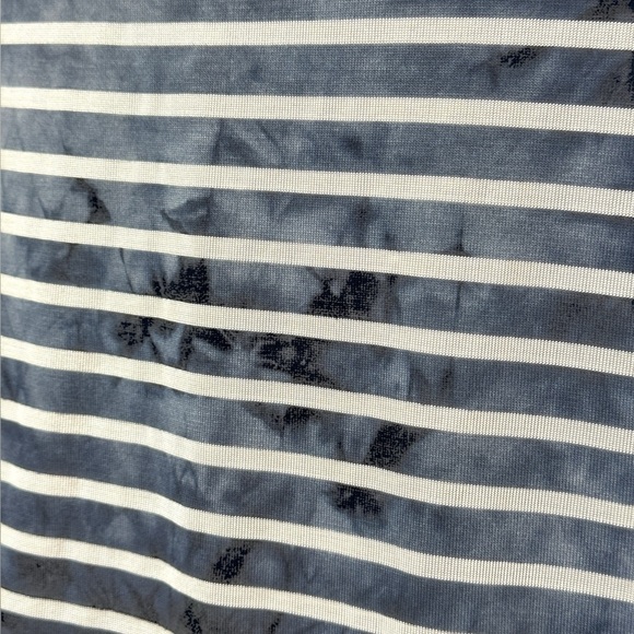 Laura Petite stretch indigo striped top, shoulder cut outs, bound neck line - Picture 5 of 7